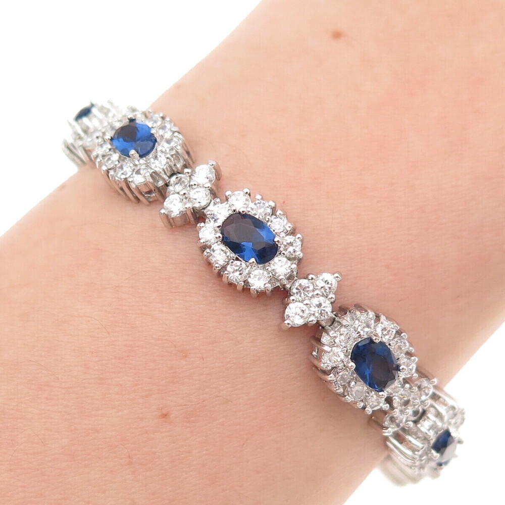 925 Sterling Silver Real Tanzanite & C Z Bohemian Bracelet 6.75"
